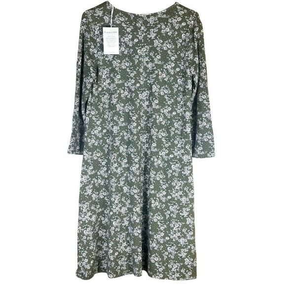 Garnet Hill Olive Dot Floral Seamed Knit Trapeze Dress Size Small NWOT - Picture 3 of 11